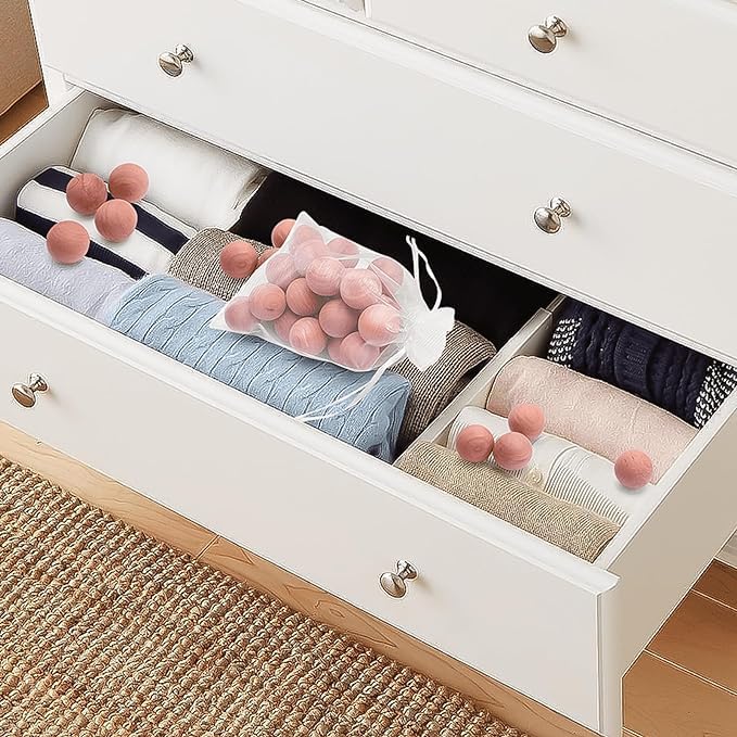 Image of Cedar Balls for Clothes Storage Aromatic Scent Balls for Closets Kitchen and Drawers Freshener Balls for Pest Control Mothball Fragrant Wood Ball with Rose Fragrance Insect Repellent (15)