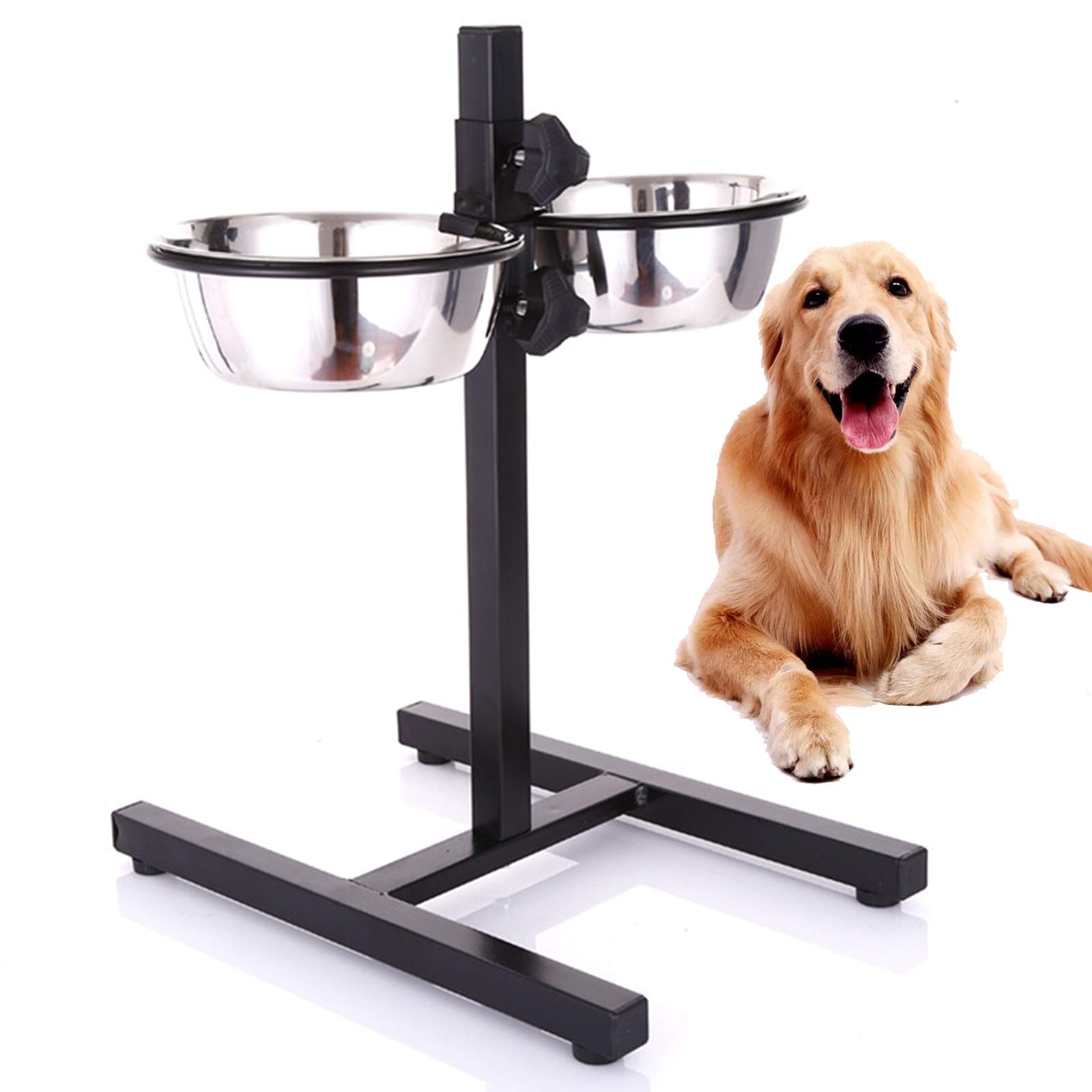 Cuencos para Perros, Ajustables, Elevados, Dobles De Acero Inoxidable, para Perros, Comederos para Perros Elevados, Soporte De Alimentación con 2 Comederos para Comida/Agua, Comedero