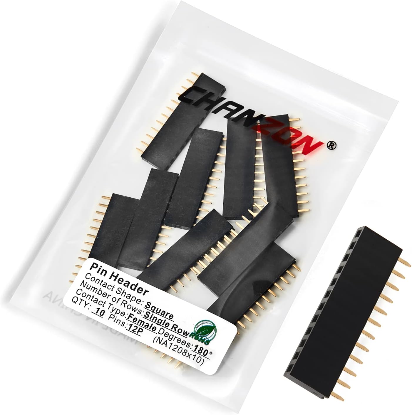 Chanzon Pin Header Strip for Arduino Gpio 12 pin x 10pcs Female Headers Pins Straight Single Row Gold Plated Pitch 2.54mm 0.1 inch for PCB Connector Machine Breadboard Electronic Circuit Board