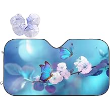 Blue Butterfly Flower Car Windshield Sunshade Front Window Sun Visor Protector Foldable Shield Cover for Truck SUV