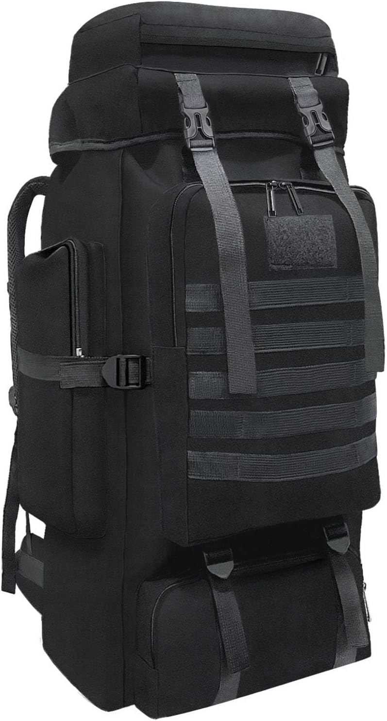 Wesoke 80L 100 L Hiking Backpack Camping Rucksack for Men Women, Water Resistant Large Travel Back Pack Black Trekking Backpacking Walking Knapsack Molle Daypack Bag with Multi-Pocket for Travelling