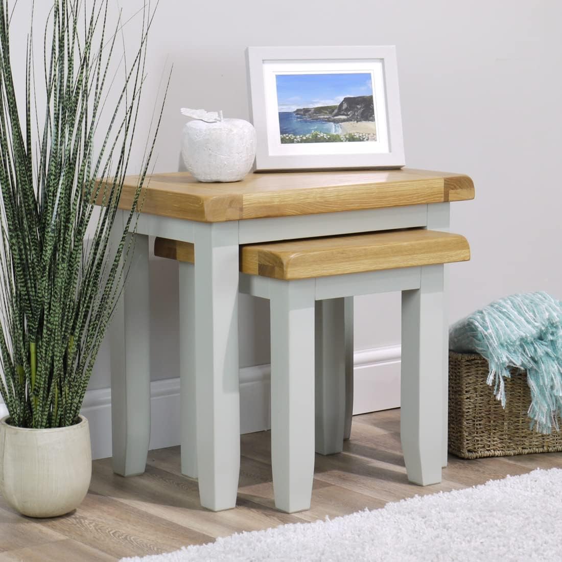 Arklow Painted OakDovetail Grey Nest of Tables/Living Room Storage Nesting Tables