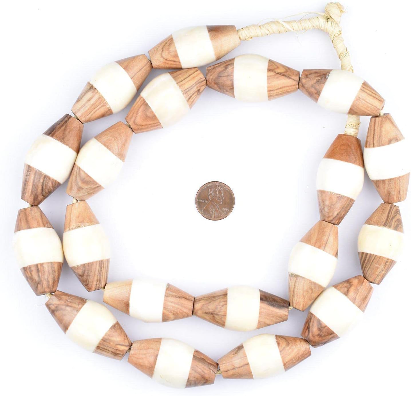 The Bead Chest Inlaid Wood and Bone Beads 43x23mm Kenya African Multicolor Bicone Large Hole 34 Inch Strand Handmade