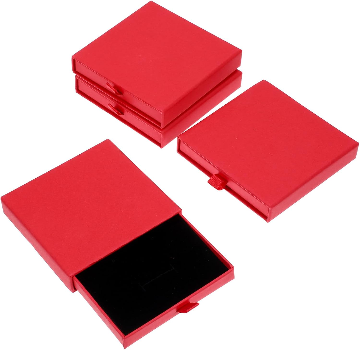 Xthrotsenk Jewelry Gift Box 4 Pcs Red Cardboard Jewelry Boxes Compact Drawer Jewelry Box Kraft Jewelry Display Box for Necklace Ring Earring (3.5×3.5x0.7 Inch)