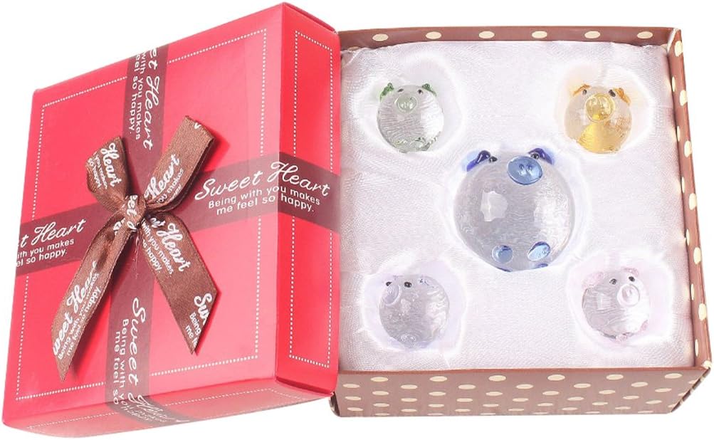 Set of 5 Crystal Pig Figurine/Mini Pig Collectible Statue Perfet for Decoration with Gift Box (Mixed Color)