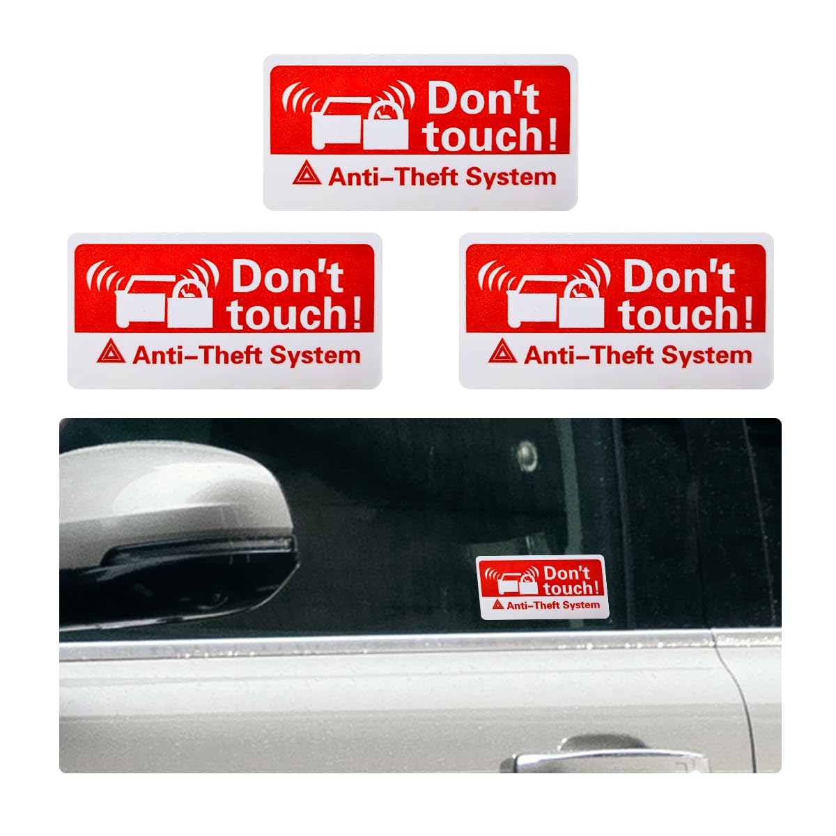 3 PCS Warning GPS Tracking Alarm Car Stickers, 1.6" × 3.2" Waterproof Vinyl Anti-Theft Vehicle Warning Stickers, Self Adhesive UV Resistent GPS Tracker Decals for Car Windows Door (Red+White)