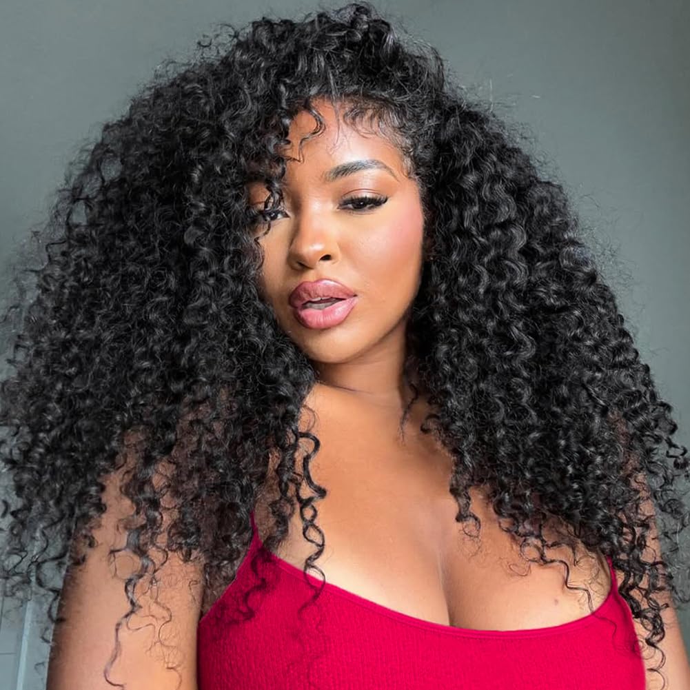 Curly Half Wig Human Hair Water Wave 200% Density Wear Go Glueless Wigs Human Hair 24 Inch Wet and Wavy 3 In 1 Curly Half Wigs for Women Drawstring Seamless Flip Over Wig Beginner Friendly