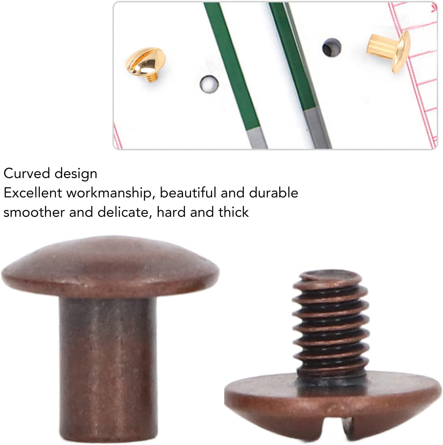 Book Binding Screw Assortment Set, Brass Electroplating Treatment, 200 Sets Uniform Coating Chicago Screws with Curved Surfaces Design, Round Head Copper Rivets Fasteners for DIY L (Dark Copper