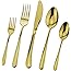 Flatware Set, DEALIGHT Gold Silverware Set, 20-Pieces Stainless Steel Cutlery Tableware Eating Utensil Set for Home Kitchen o