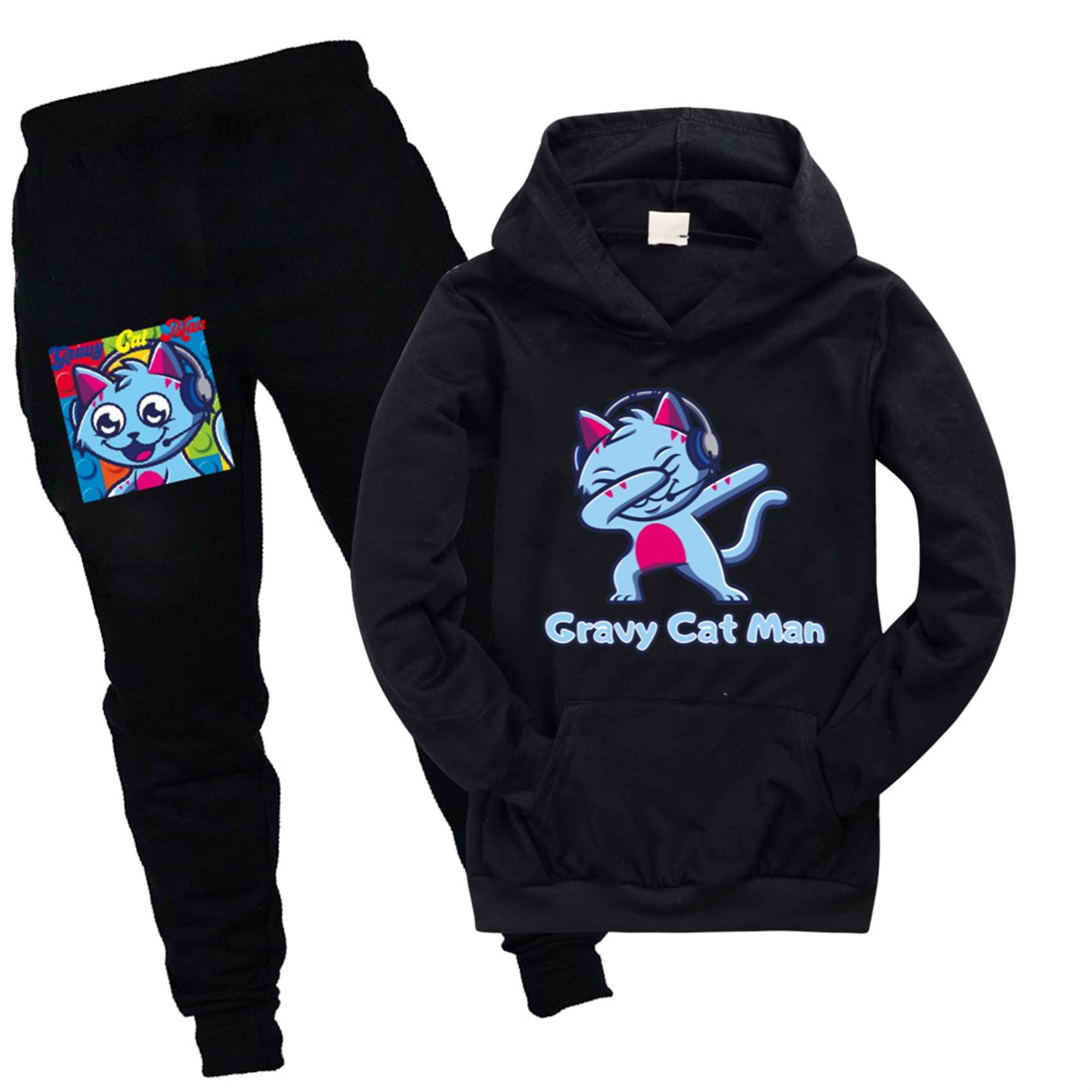 【童装】Potekoo Child Fall Comfy Loose Fit Tracksuits Novelty Clothes Outfits Sets Casual Hooded Sweatshirts+Sweatpants Sets