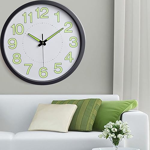 Miniatura 2 de Reloj de pared de 12 pulgadas, reloj de pared que brilla en la oscuridad, reloj de pared de madera silencioso sin tictac, reloj de pared decorativo