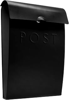 Wall Mounted Post Box Black | Glossy Finish Postbox | Galvanised Steel Outdoor Mailbox | Lockable Weatherproof Outside Postbox | Letterbox for Wall | M&W
