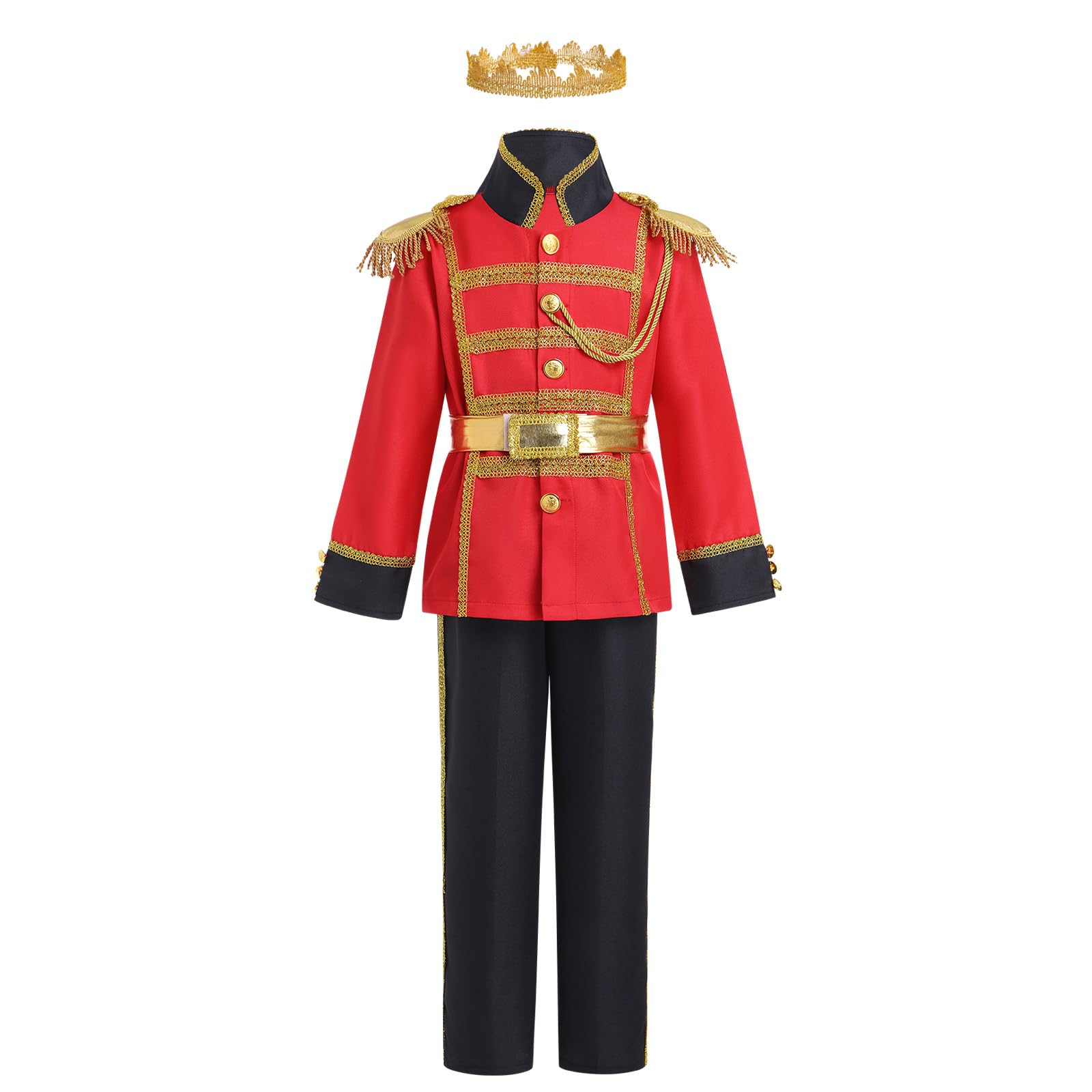Prince Charming Costume for Boys Halloween Christmas Cosplay Outfits Toddler Boy Prince Outfits Kids Medieval Royal Knight Dress Up with King Crown Red Coat Hero Costume Red+BlacK (4PCS? 3-4 Years