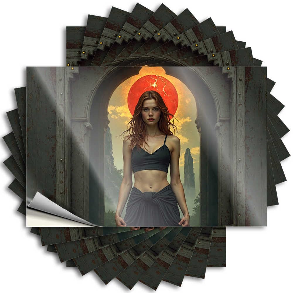 Decal Restroom Accessories Custom Stickers, Garage Waterproof Red-haired Woman Standing in Front of A Dramatic Sunset for Hydro Flask | Affirmation Vinyl Decals for Spring Holiday(12X18CM)