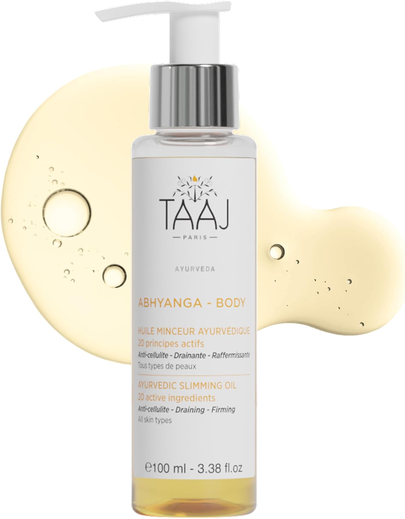TAAJ | Ayurvedic Slimming Oil - ABHYANGA | Anticellulite Firming and Draining Oil | Firms and smoothes the skin | Reduces the appearance of cellulite | Deeply nourishes | Vegan | 100 ml
