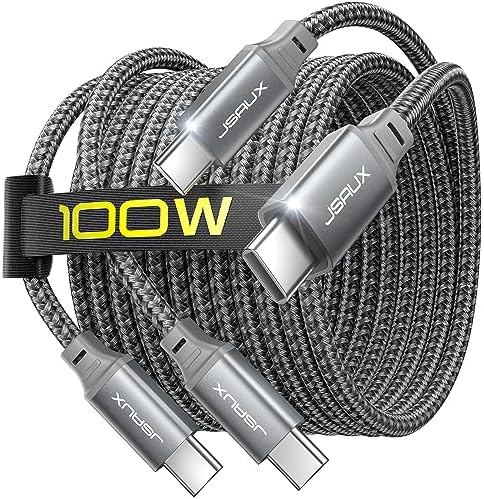 JSAUX 2Pcs Type C Cable, 100W Fast Charging, 2M Braided, 480Mbps Data