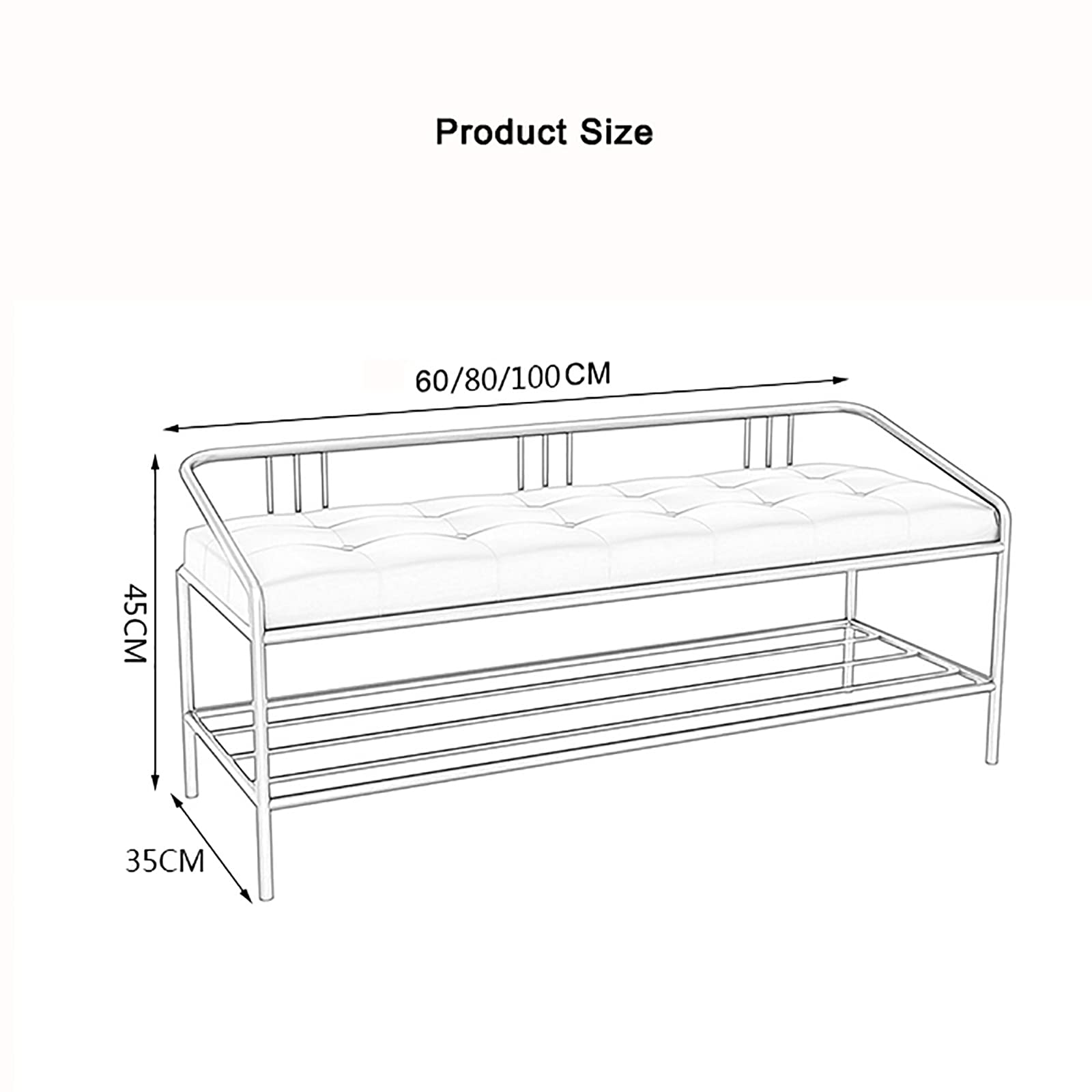 Luksusowa ławka wejściowa, nowoczesna ławka na werandę, metalowy organizer, półka, pogrubione aksamitne tapicerowane siedzisko do przechowywania, szara, 80 x 35 x 45 cm (31 x 14 x 18 cali) (różowa, 60