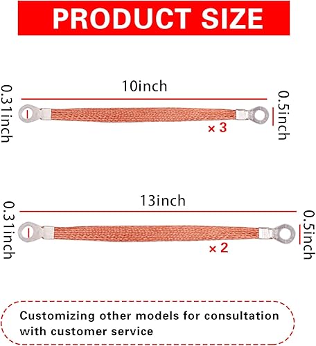 Miniatura 2 de 5 correas de conexión a tierra para motor automotriz, caja de distribución trenzada de cobre flexible resistente a la tracción, puente de puente,