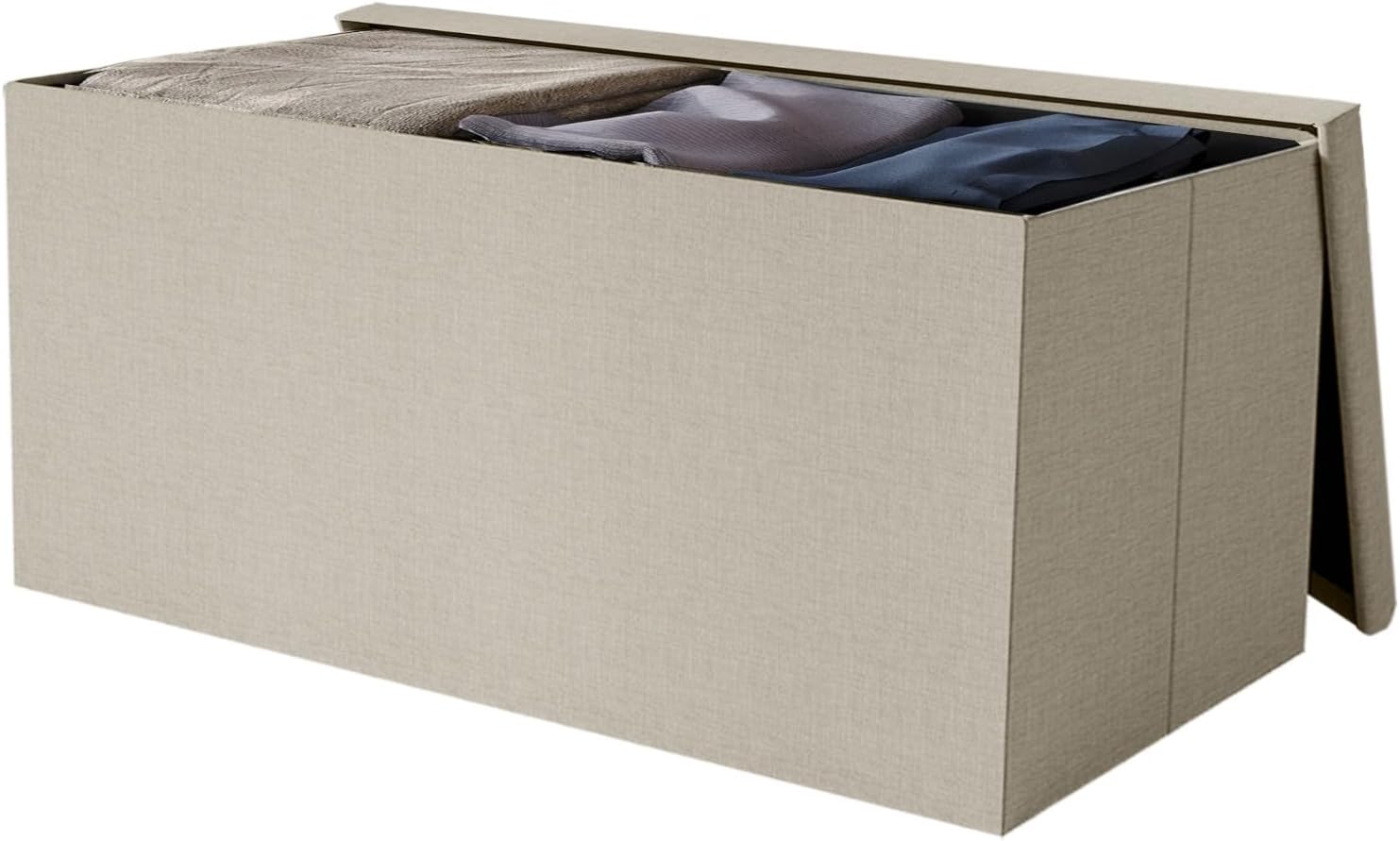 HOME DESIGN Florence 30" Upholstered Folding Storage Bench, Tufted Top, Space-Saving Storage, Beige Linen Fabric