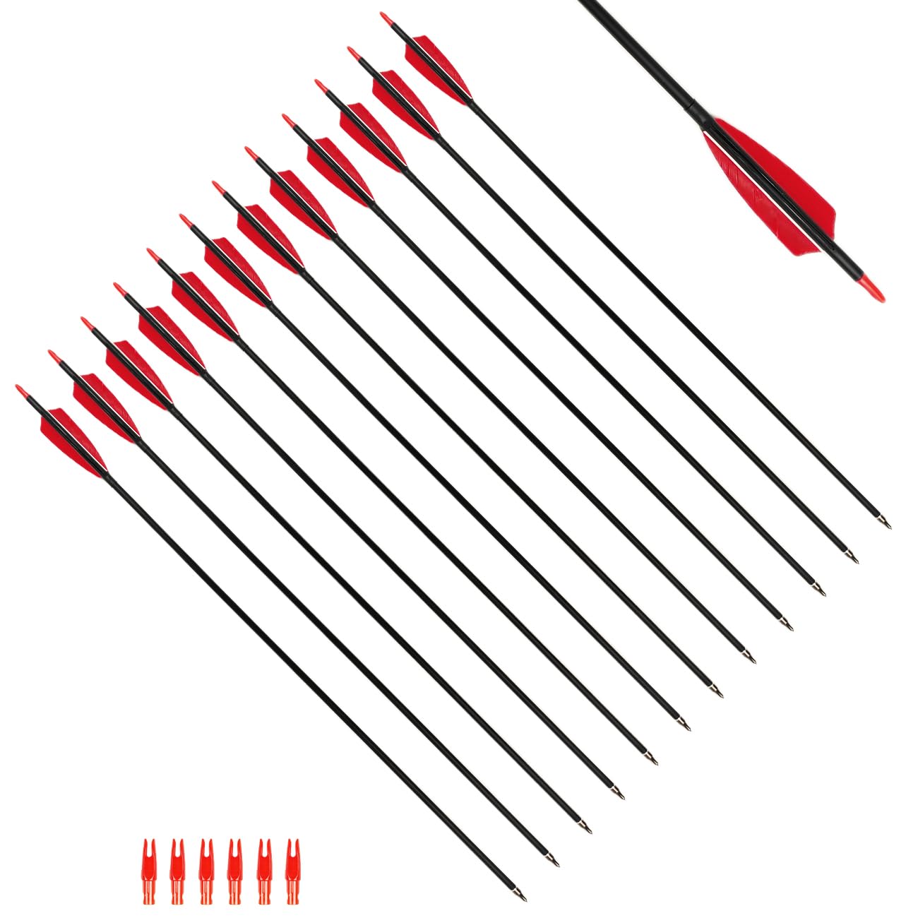 Photo 1 of *** ONLY CONTAINS 2 ARROWS*** XTCXCARCHERY 30" Carbon Arrows Hunting Arrows with 4" Shield Shaped Turkey Feathers Spine 400 for Recurve & Traditional Long & English Long Bow(Pack of 12) (12, Black&Red)