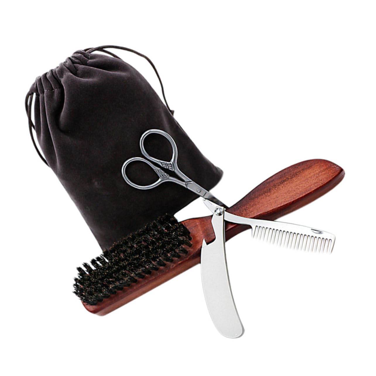 minkissy 3sätze Beard Care Set Teilig Praktisches Bartpflege-set Mit Bartbürste Und Stoffbeutel Zum Trimmen Und Stylen Von Bart Und Schnurrbart Kompakt Und Tragbar Für Unterwegs