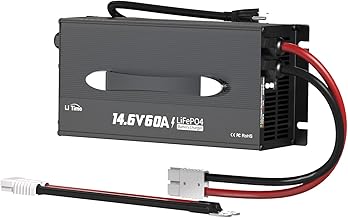 LiTime 60-Amp Lithium Battery Charger 12V LiFePO4 Battery Charger AC-DC Smart Charger with Cooling Fan、Anderson Connector LED for 14.6V LiFePO4 Lithium Batteries, 60A Fast Charging