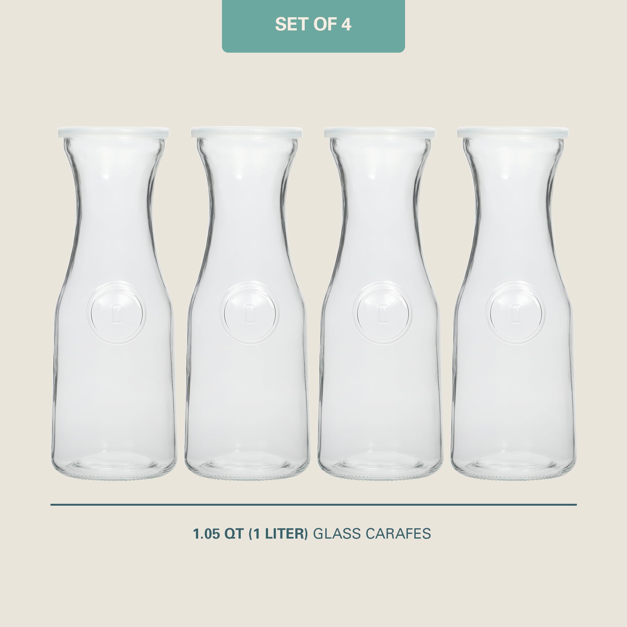 Gibson Home Windchill - Juego de 4 jarras grandes de vidrio con tapa, jarra de vidrio transparente de 2 litros, jarra de servir bebidas para bar mimosa, brunch, agua fría, jugo, leche, té helado