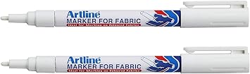 Artline White Permanent Fabric Markers pen for clothing 2 Markers