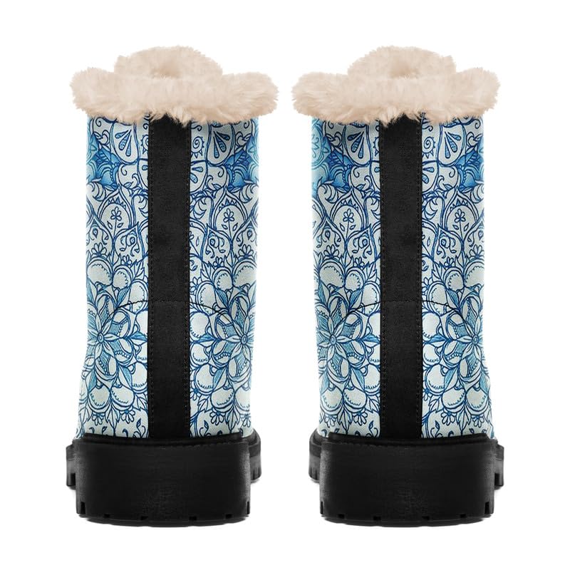 Customizable Mandala Print Women's Snow Ankle Boots, Stylish Warm High-top Winter Booties Footwear4