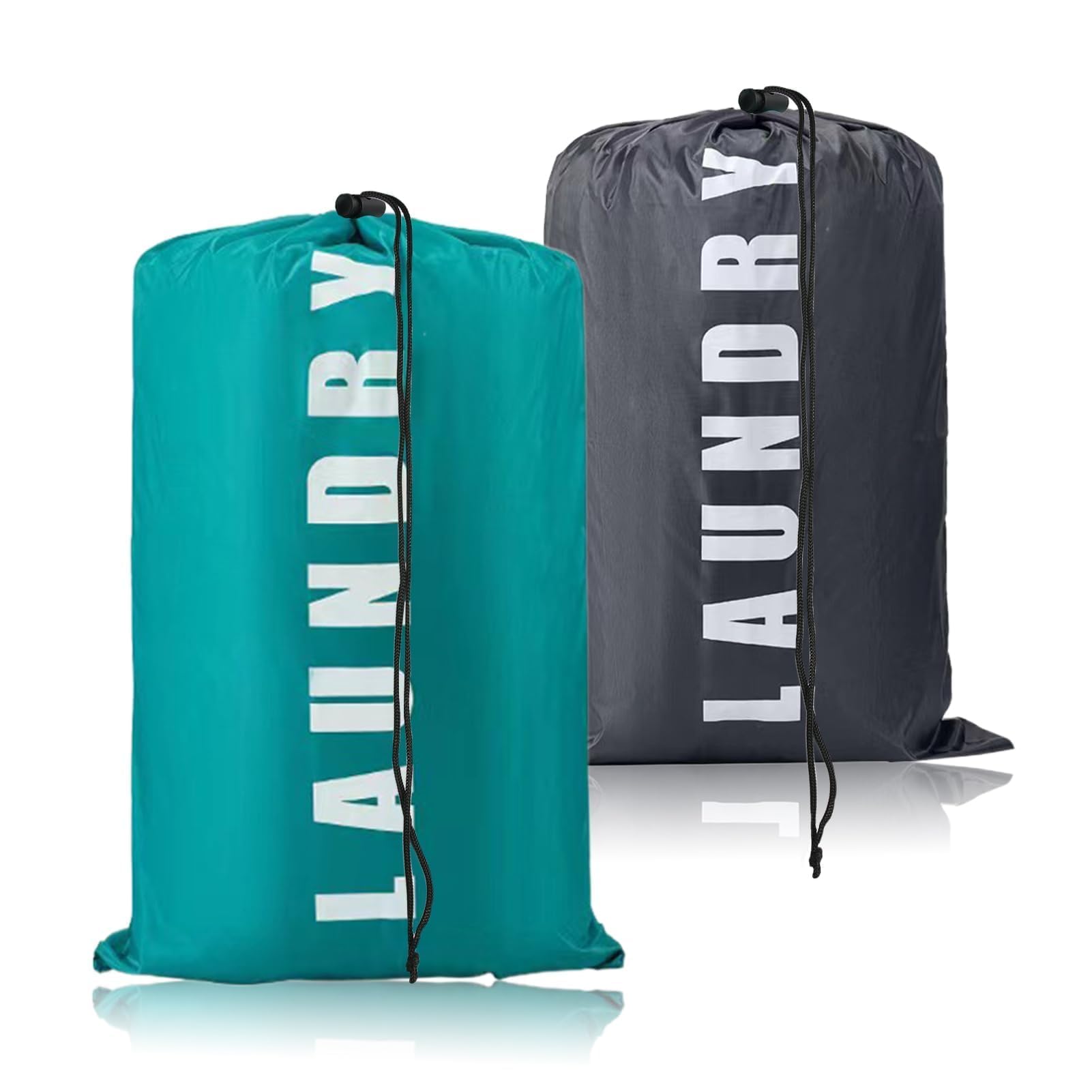 Large Travel Laundry Bag with Drawstring Cord 2 Pack 24" x 36" Portable Clothes Bags Extra Big Dirty Clothing Storage Sack Rip-Stop Washing Bag for Trip Caravan Bathroom Home Dormitory Blue and Grey