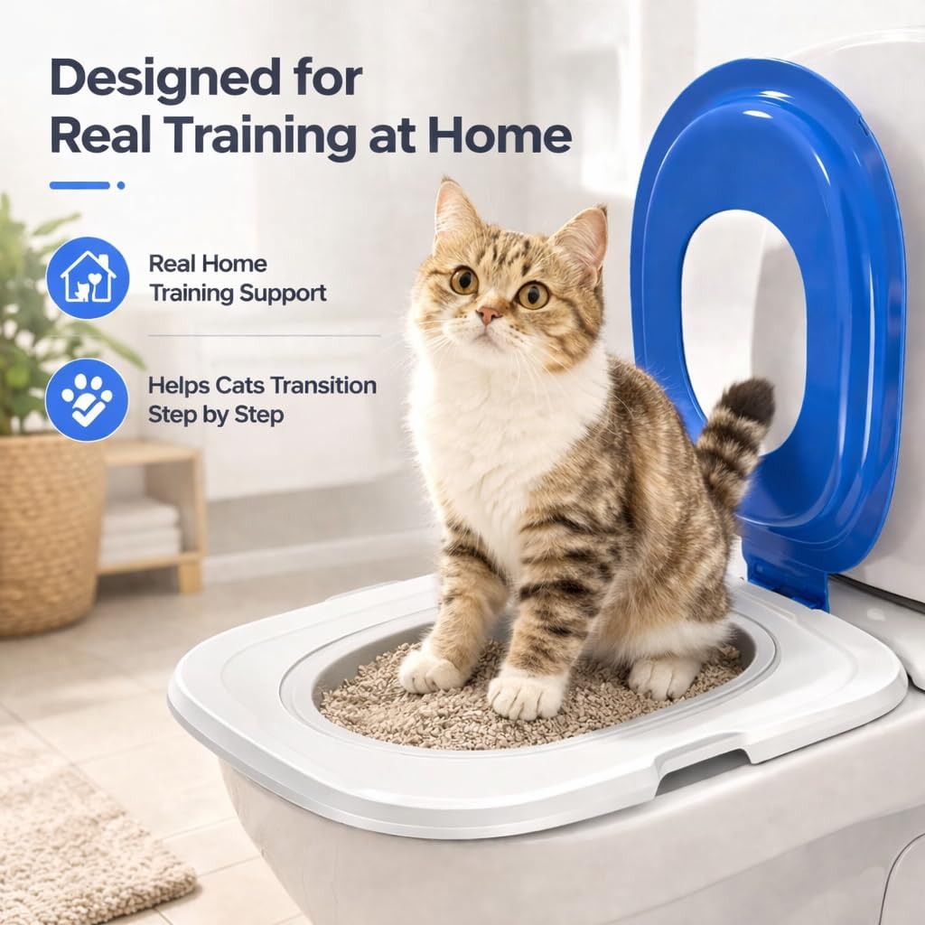 Reusable Cat Toilet Training System,Cat Toilet Trainer with 5 Removable Training Components,Easy Clean ABS Cat Training Seat with Stable Outer Frame,Fits Most Standard Toilet Seats,Green