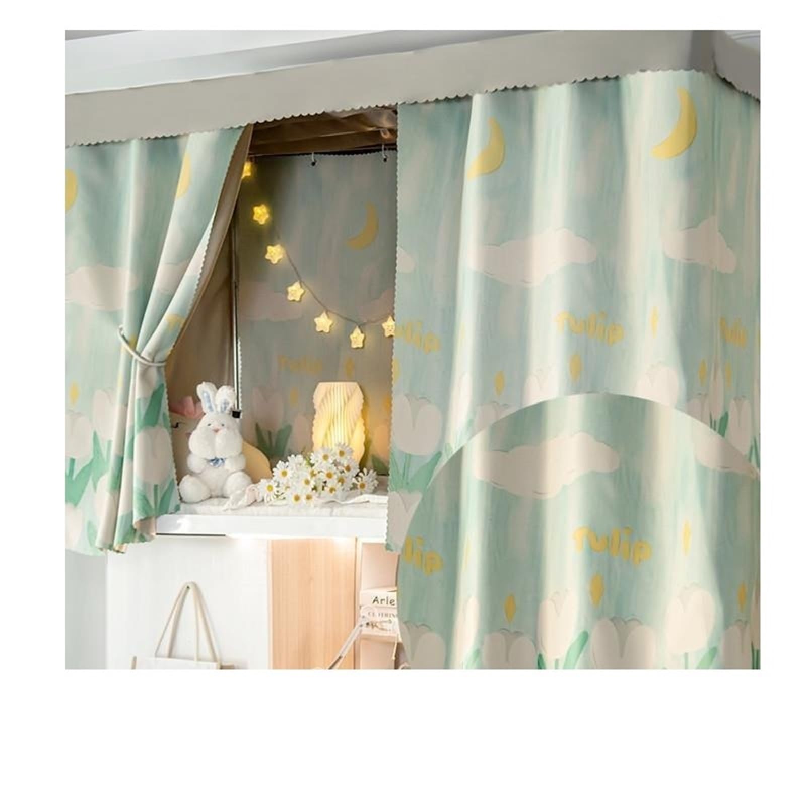 Rideaux de lit superposé occultants pour dortoir étudiant et chambre de fille motif cœur