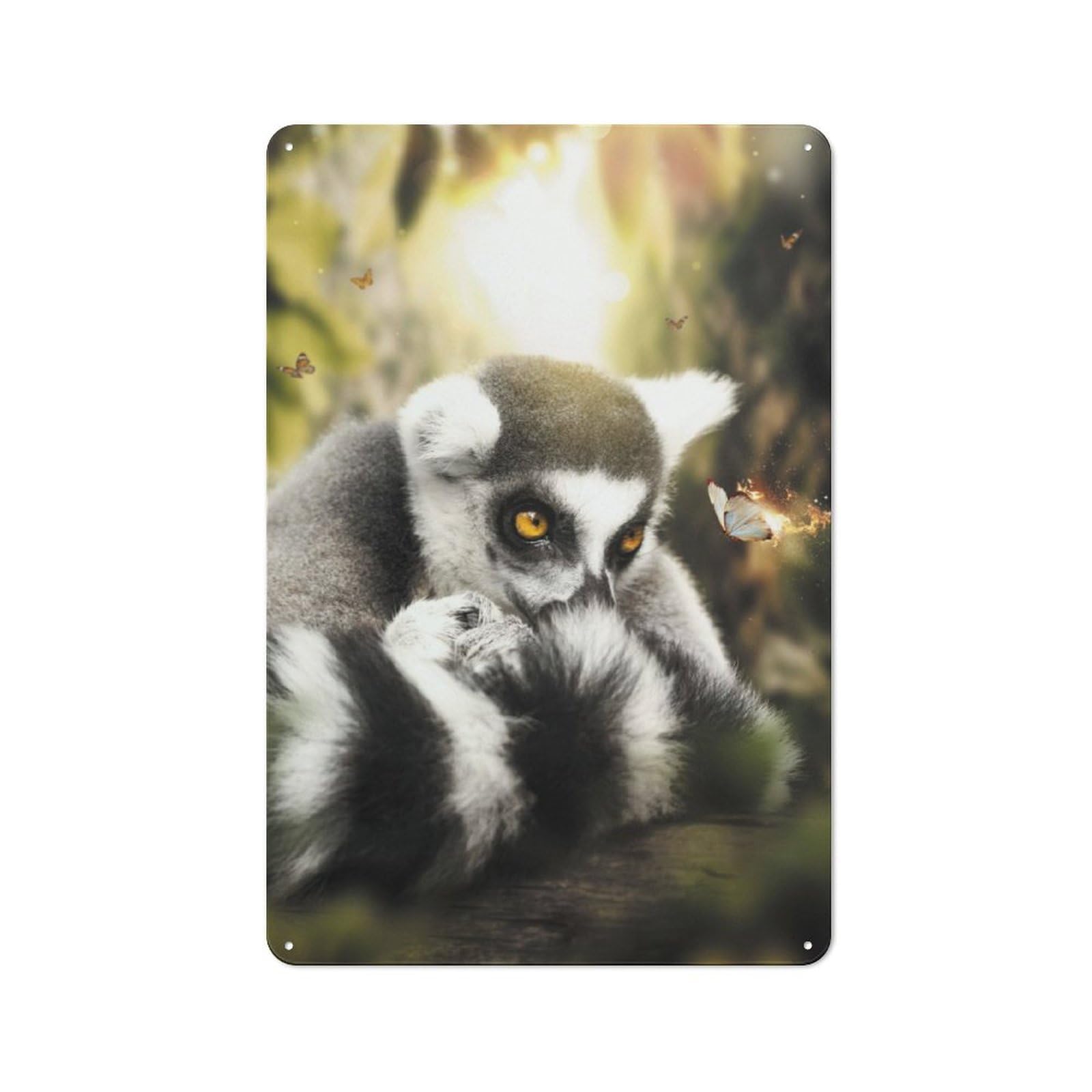 Junmoney The Lemur And Butterfly Tin Wall Plaque 30X20cm With For Hobby Room Or Studio, For Metal Sign Collectors, For Kitchen And Home Bar Decor