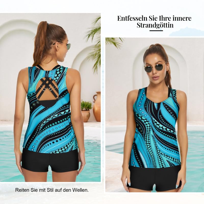 JASAMBAC Bikini Push Up damskie 3-częściowe tankini damskie szorty kąpielowe z wysokim stanem, prosty strój kąpielowy, damski sportowy kostium kąpielowy, moda kąpielowa na basen, plażę