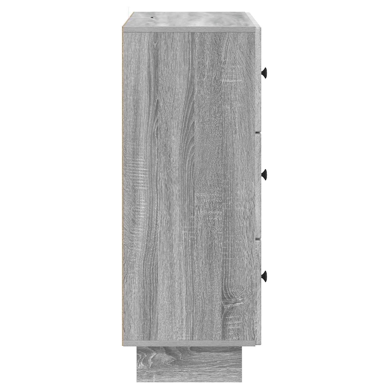 Cassettiera in legno Sonoma grigio, 66 x 34,5 x 90 cm, con 3 cassetti, soluzione versatile per soggiorno, ufficio, corridoio, cassettiera con maniglie in metallo, sistema di organizzazione