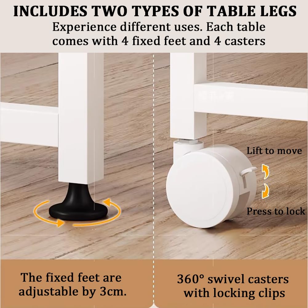 Tavolo Pieghevole A Forma Di C in Legno Massello Con Ruote Omnidirezionali A 360°, Comodino Medico Regolabile, Tavolino Accessibile in Sedia A Rotelle Per Disabili/Anziani,B is 80cm long