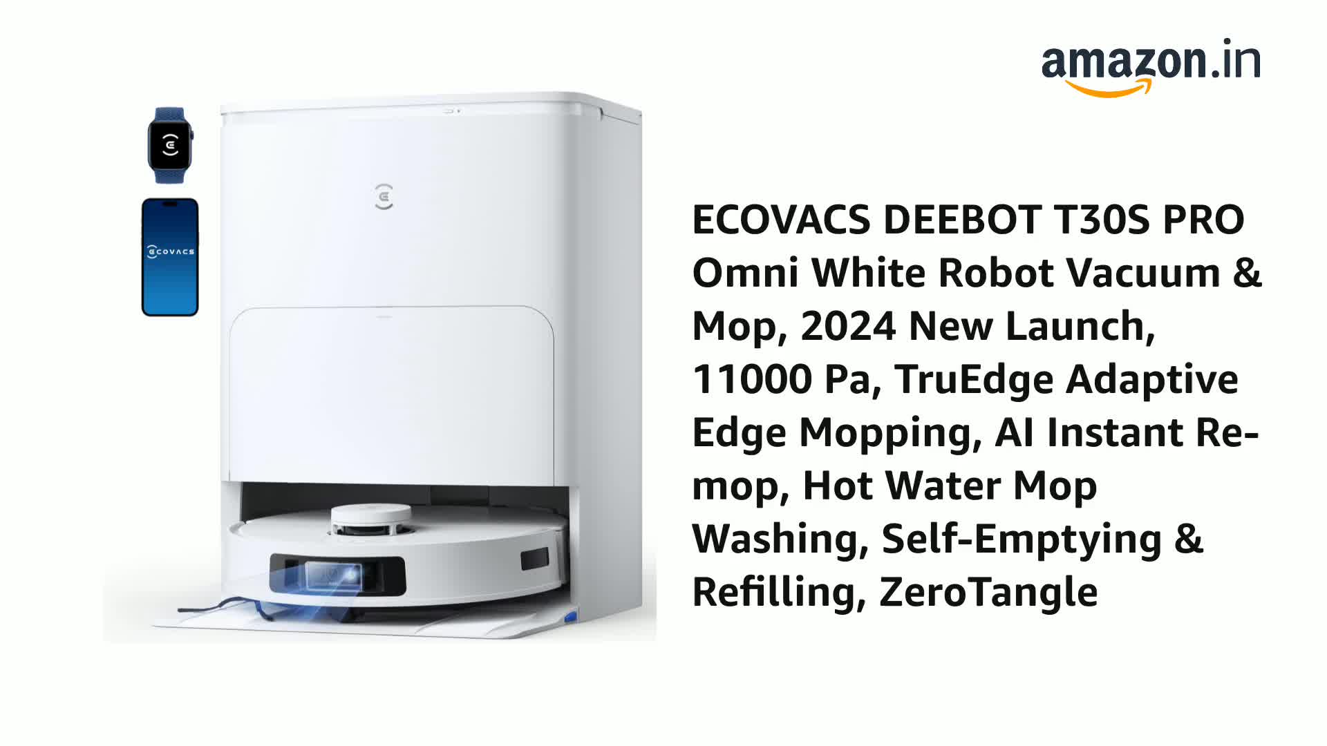 ECOVACS DEEBOT T30S PRO Omni White Robot Vacuum & Mop, 2024 New 