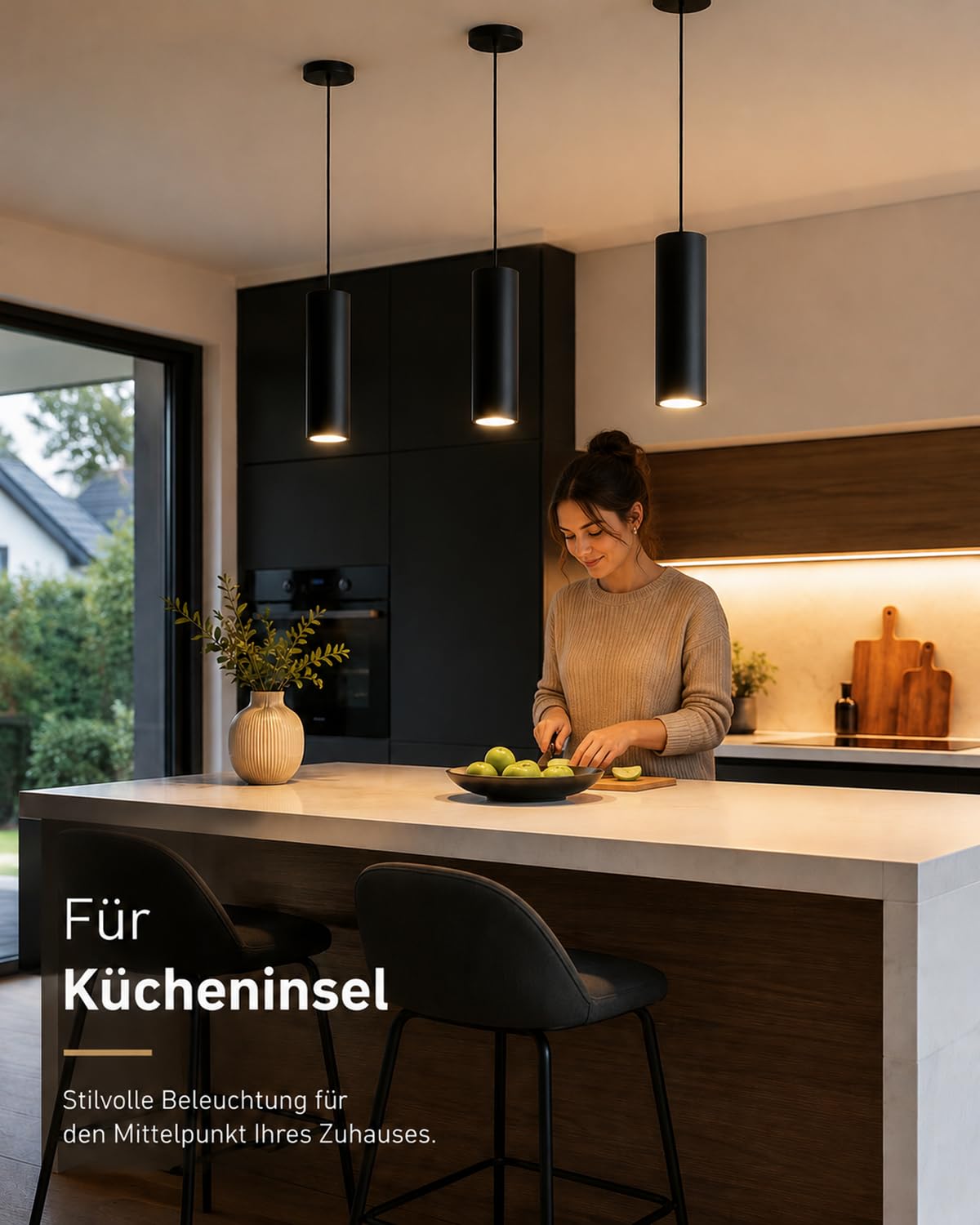 ACMHNC 2 Stück Pendelleuchte GU10 Schwarz, Höhenverstellbar für Kücheninsel | 10W Zylinder Hängeleuchte mit 120 cm Kabel, 3 Lichtfarben für Küche Esstisch, Ø 6 × 30 cm