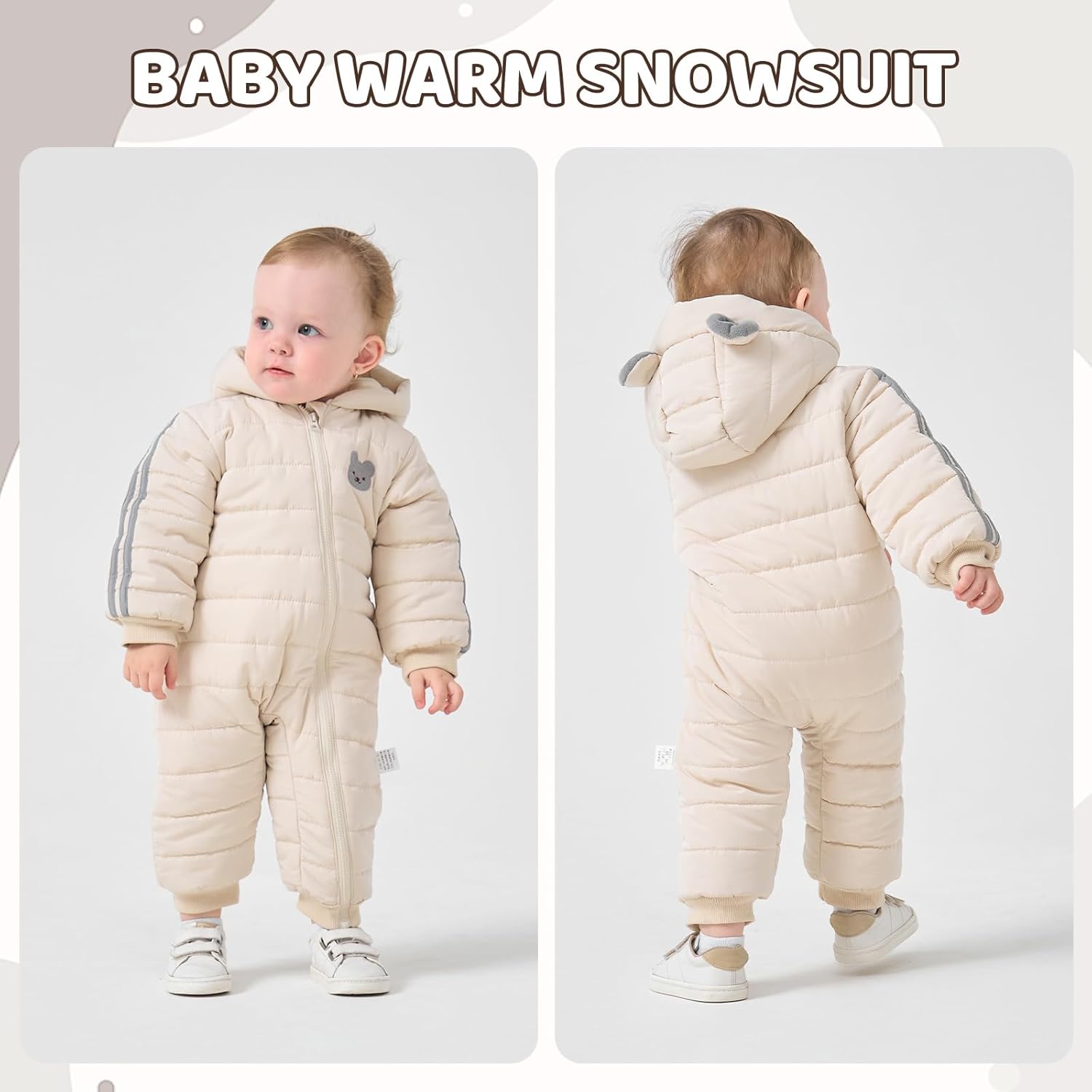JiAmy Infant Snowsuit Hooded Baby Winter Clothes Newborn Winter Coat Baby Bear Outfit - Image 2