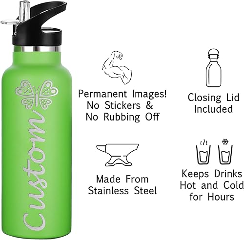 Miniatura 3 de TTRhome Botellas de agua personalizadas con pajilla, botella de agua aislada personalizada con nombre grabado para mujeres, hombres, niñas, niños,