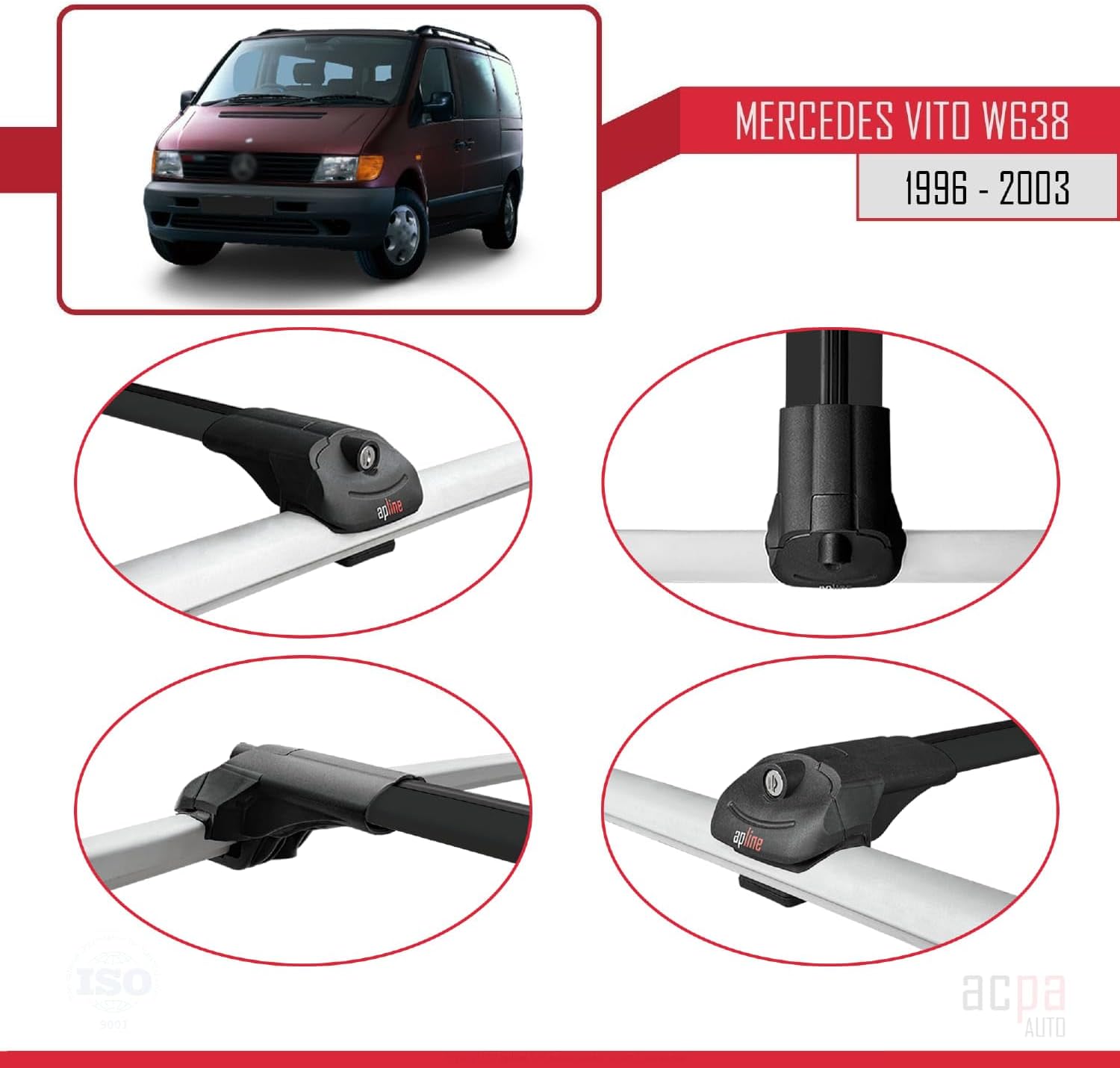 Compatible with Mercedes Vito (W638) 1996-2003 Roof Rack Rack ACE-1 Black