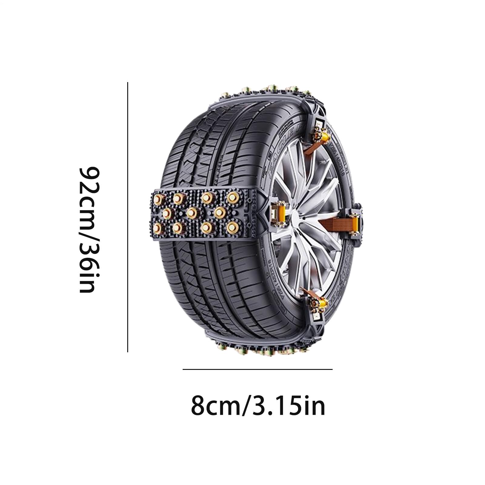Cadenas para neumáticos, Derrame de barro y agua, 92x8 cm, Cadenas para nieve para automóviles, Cadena universal para neumáticos de invierno, Tracción antideslizante, para un viaje seguro Cortacésped