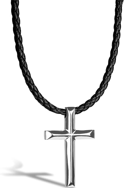 SERASAR - Leather Necklace [Cross] for Men - with Pendant - Different Lengths & Colours - with Jewellery Box - Gift Idea for Men