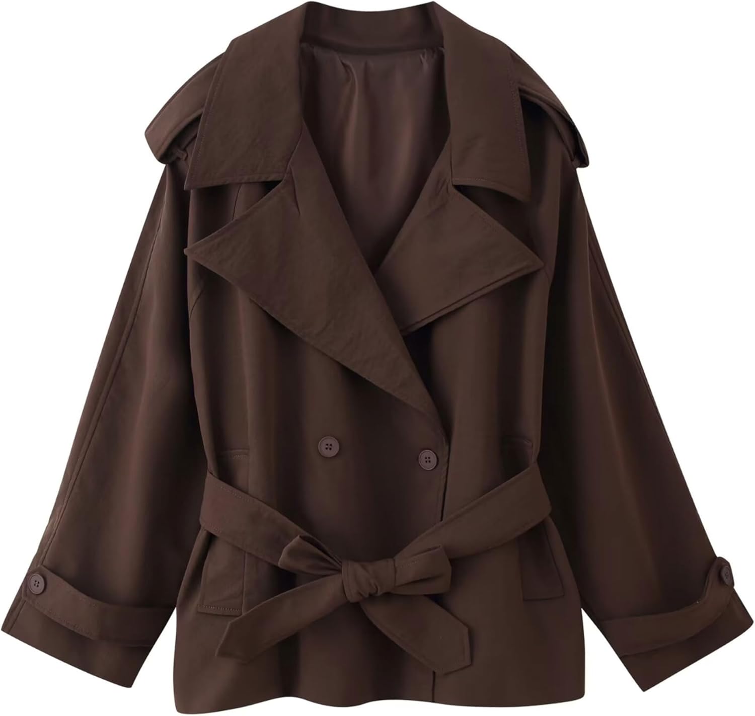 Bozanly Womens Casual Short Trench Coat Vintage Double Breasted Belted Jacket Outerwear with Pockets