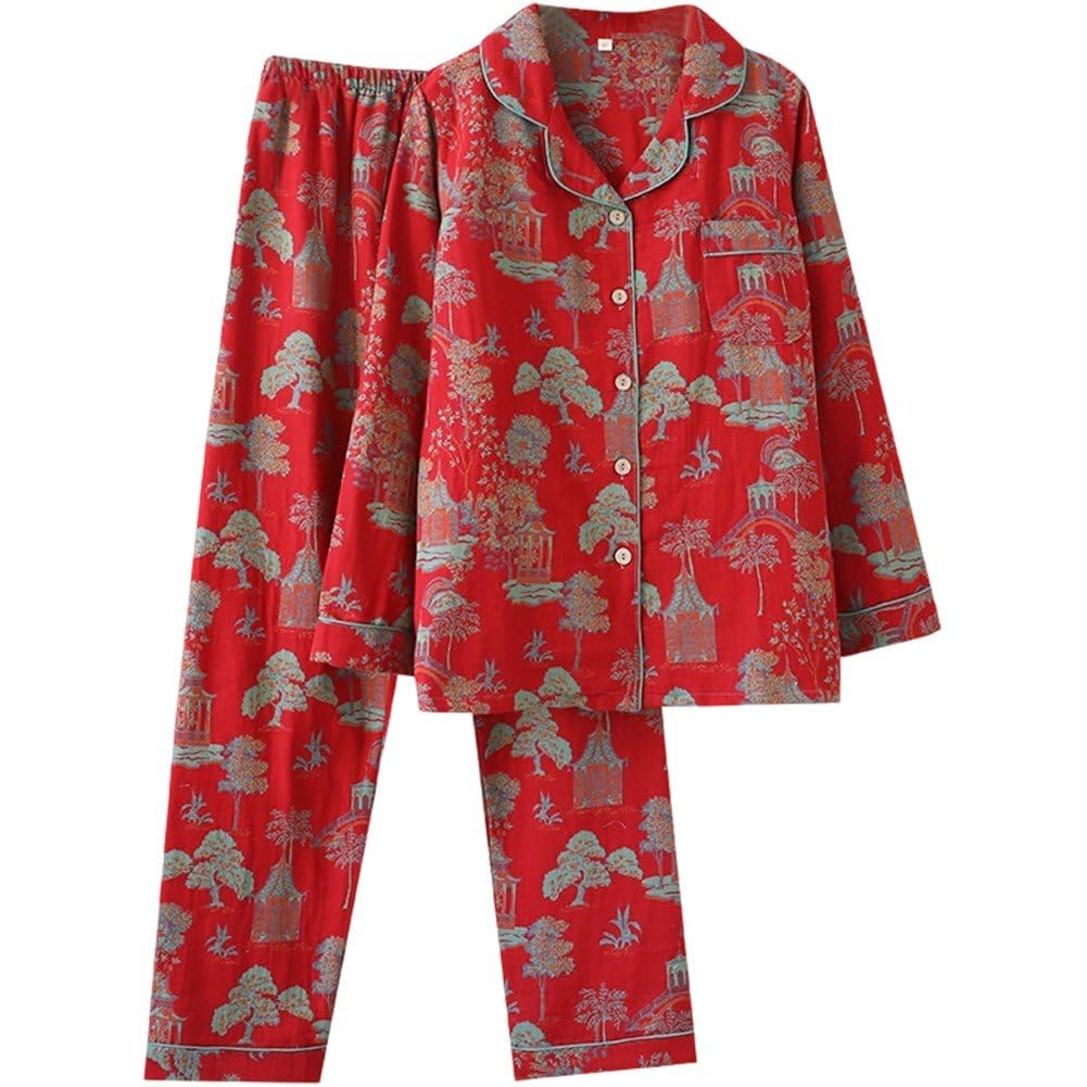 Ensemble pyjama de nuit en coton manches longues boutons Wudaizhi femme