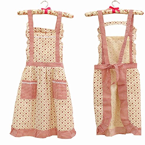 Hyzrz Hot Stylish Flower Pattern Women's Fashion Floral Cotton Chef Cooking Cook Apron Bib with Pockets 7