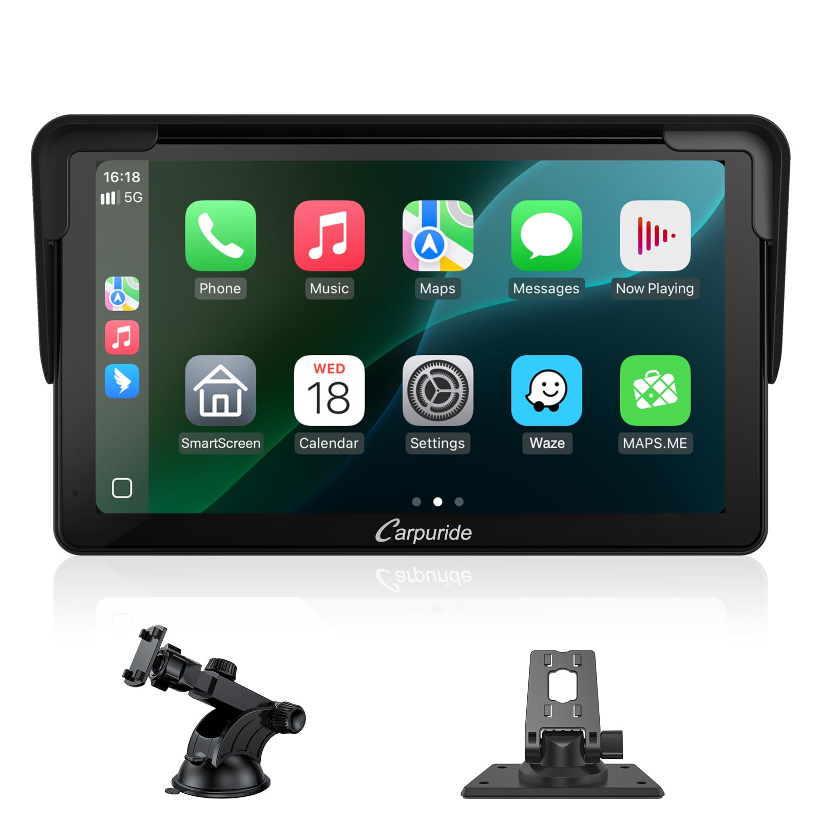 Carpuride Estéreo para Coche, Carplay inalámbrico portátil y Android Auto, Radio de Pantalla táctil HD 1080P de 7 Pulgadas con BT 5.0, Soporte de Enlace de Espejo para camión RV Dash Mount