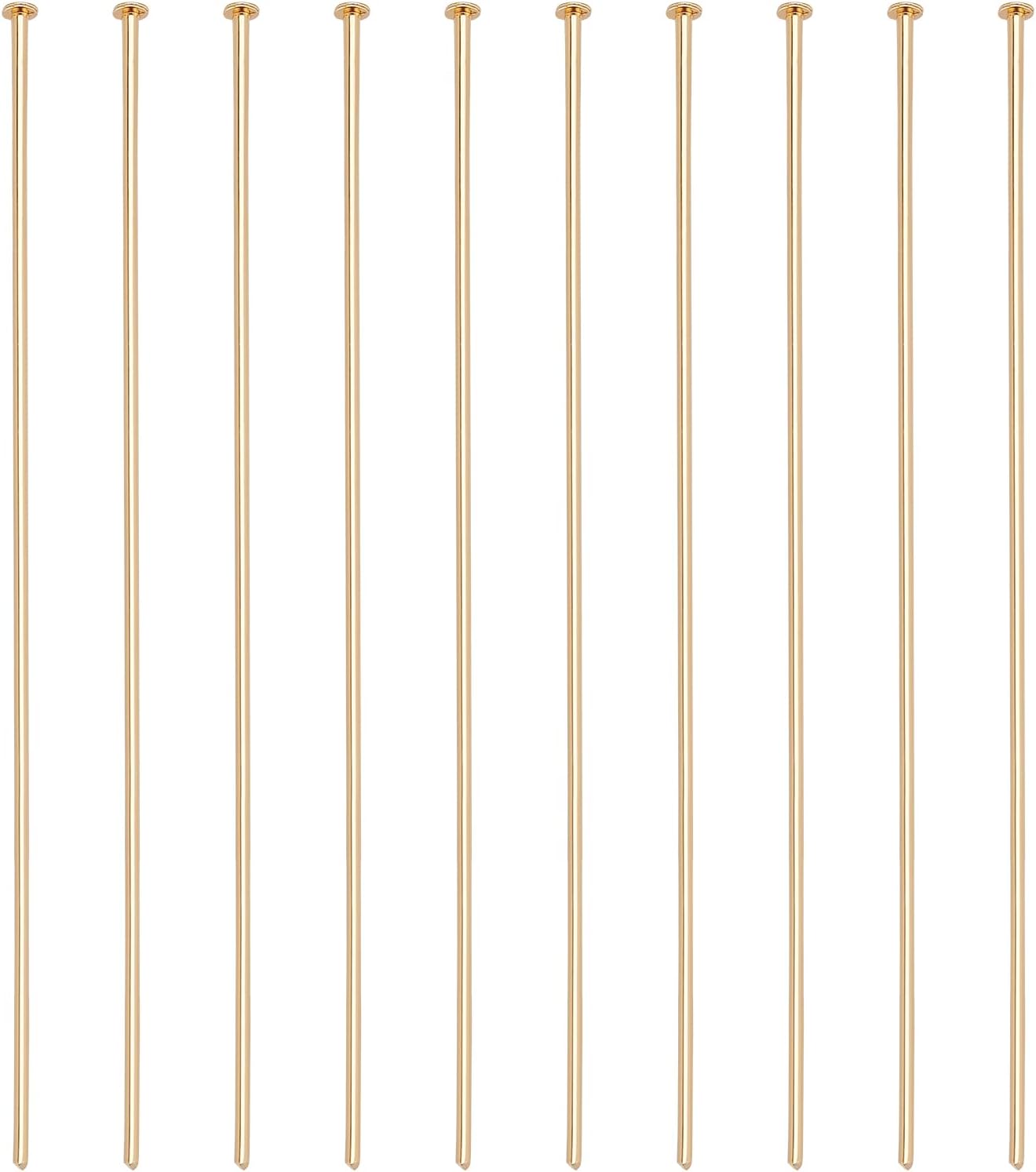 BENECREAT 100PCS 2.5" Long 18K Real Gold Plated Flat Head Pins 21 Gauge Brass Head Ball pins for Jewelry Making