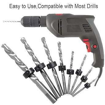 Depth Stop Drill Bit, 18 Piece Drill Stop Collar Set Positioner Ring and Hex Wrench (3mm, 4mm, 5mm, 6mm, 8mm, 10mm, 12mm, 16mm)