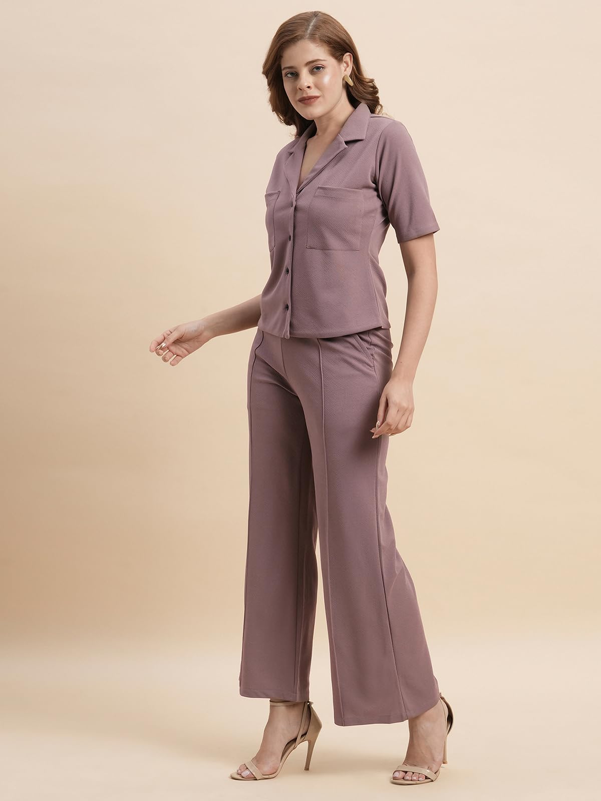 Selvia Co-Ords Set For Women|Lycra Shirt And Trouser Set|Casual Co-Ords Set For Women|Two Piece Co-Ord Set|Office Wear Co-Ords Set(717Ctk11721N-S_Mauve)